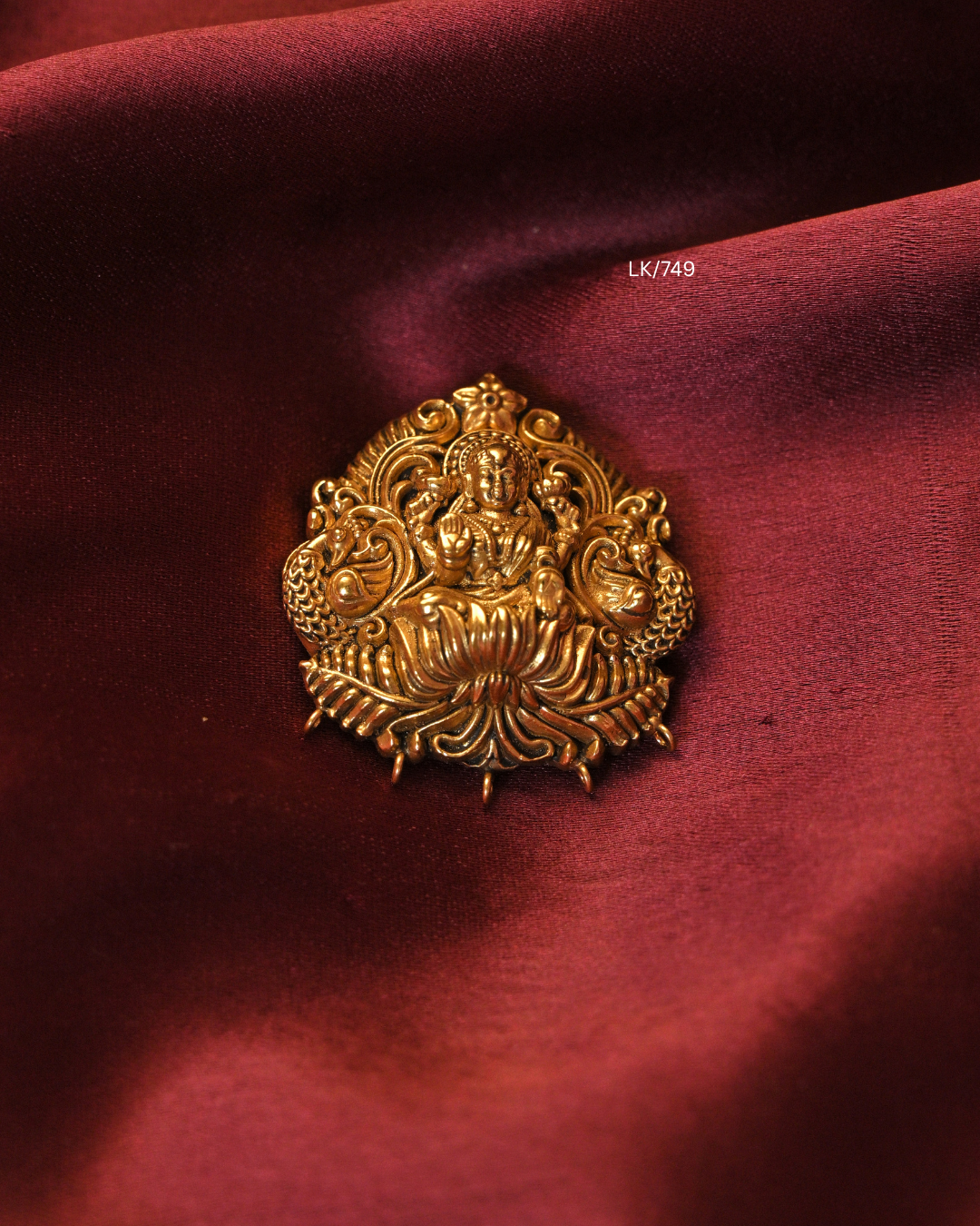 Antique Gold Goddess Lakshmi Lotus Nakshi Temple Pendant | SKU: LK/749