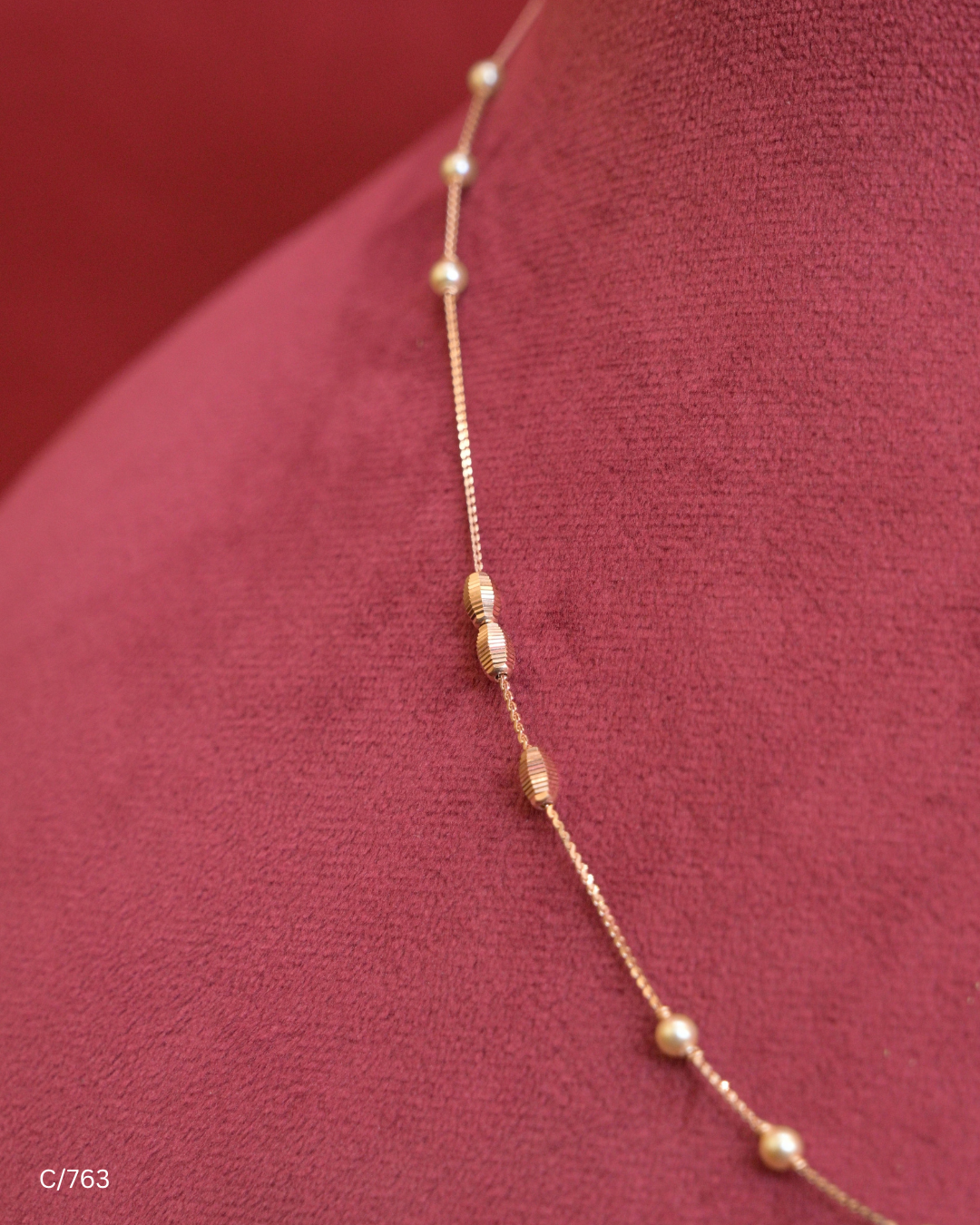 Delicate Station Chain Necklace with Spheres & Cylinders | SKU: C/763