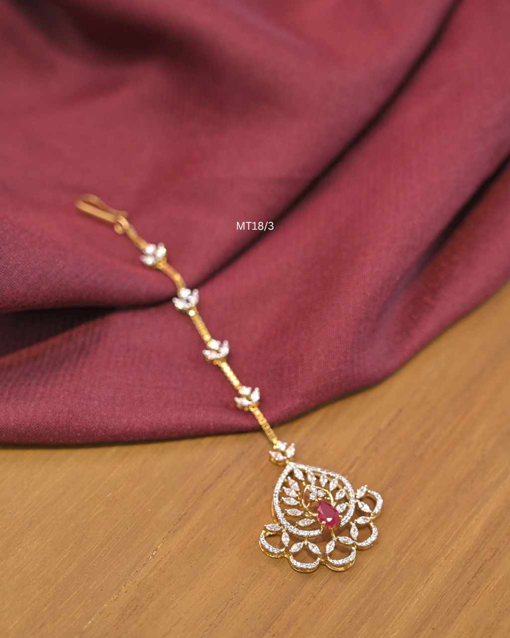 Teardrop Ruby & Marquise CZ Floral Medallion Maang Tikka |  SKU: MT18/3