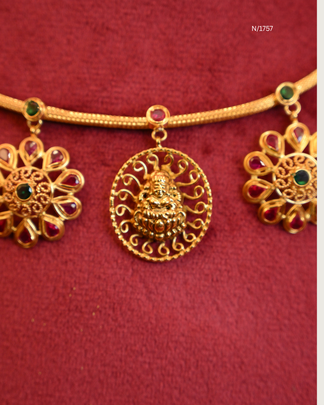 Goddess Lakshmi Coin & Floral Ruby Medallion Station Hasli Choker Necklace | SKU: N/1757