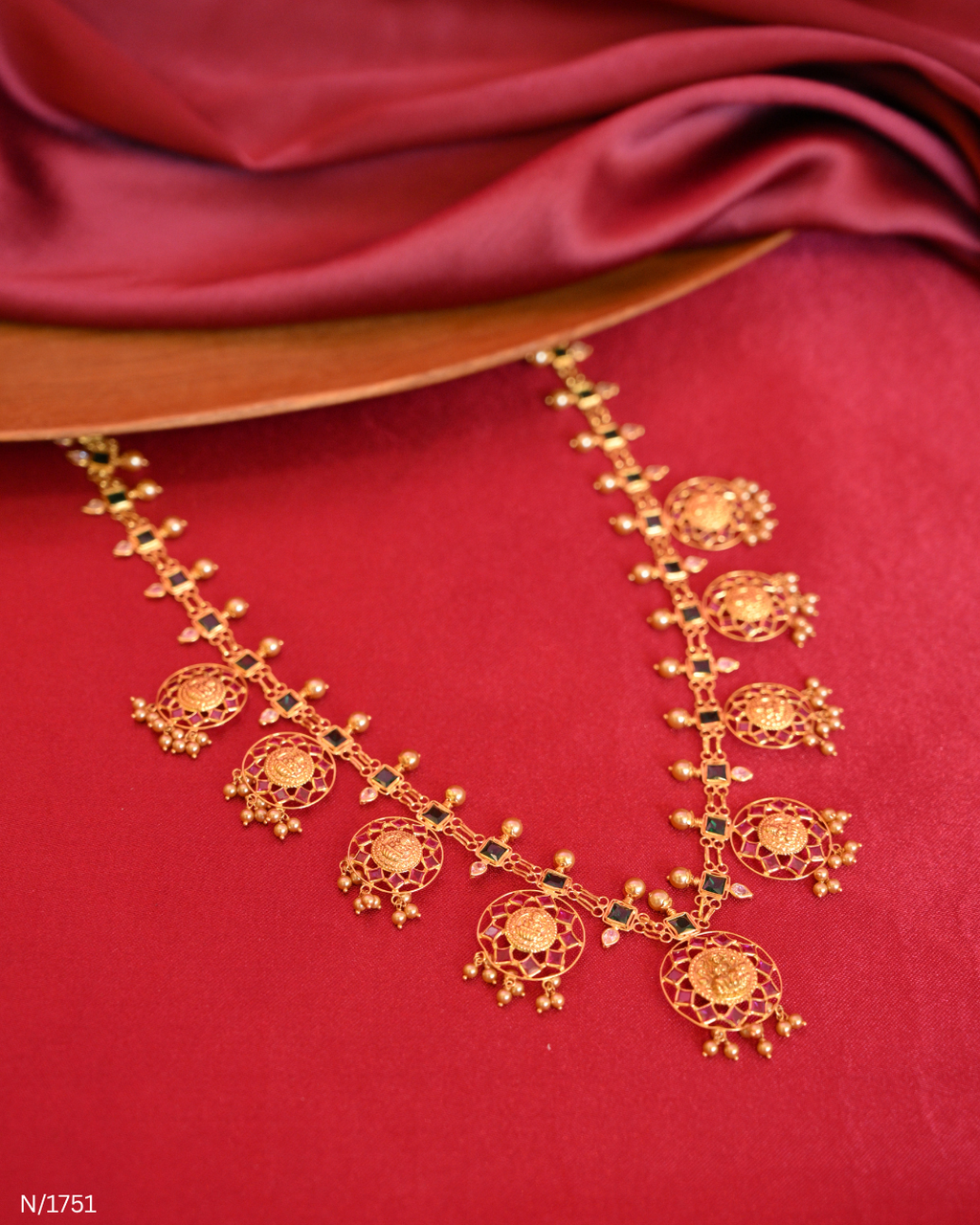 Antique Gold Temple Coin & Gemstone Lightweight Necklace | SKU: N/1751