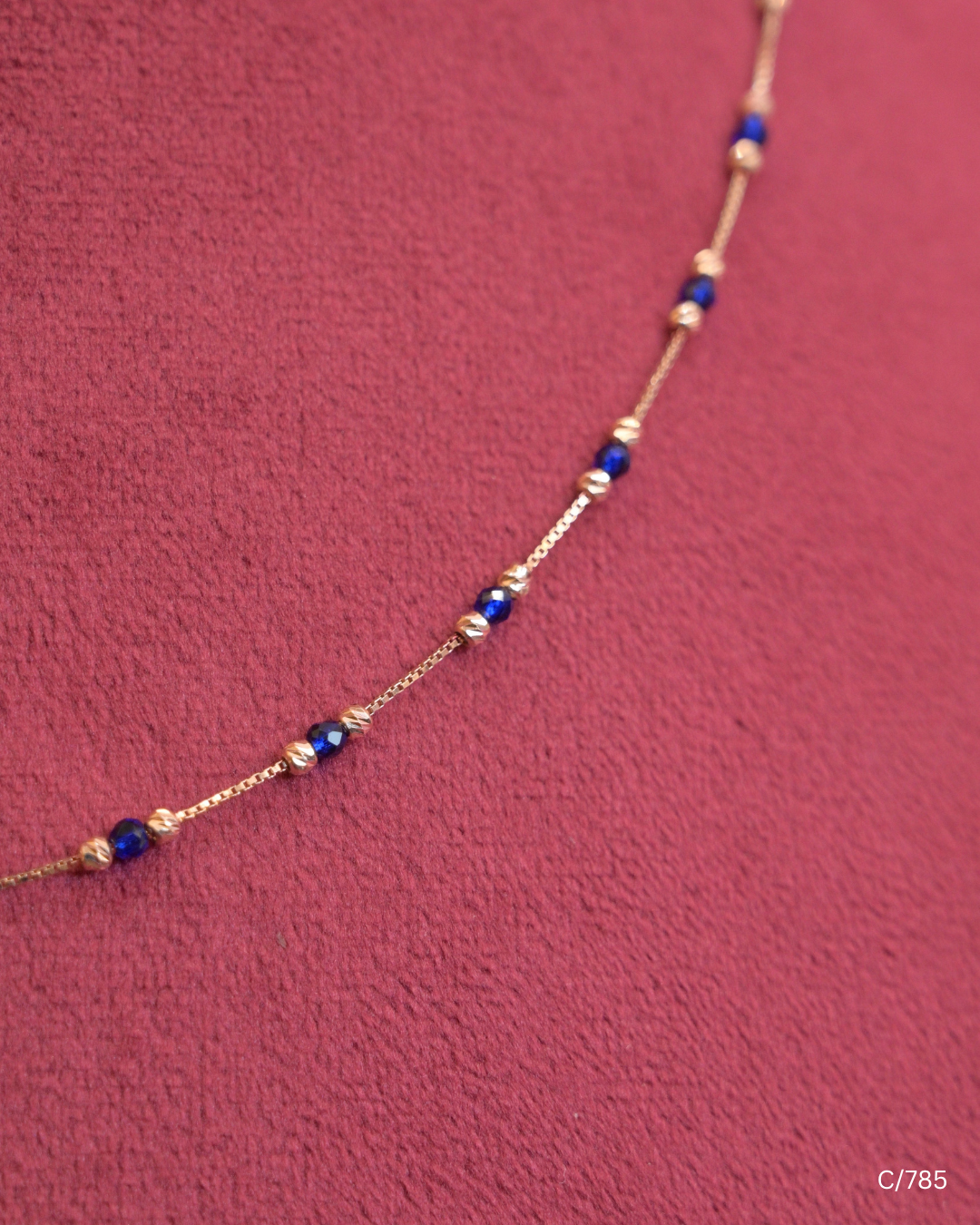 Delicate Station Chain Necklace with Blue Gemstone Beads & Gold Spheres | SKU: C/785