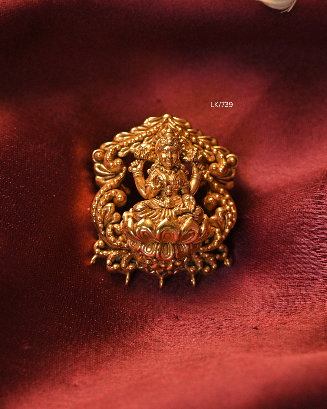 Gold Goddess Lakshmi Crowned Arch Nakshi Temple Pendant | SKU: LK/739
