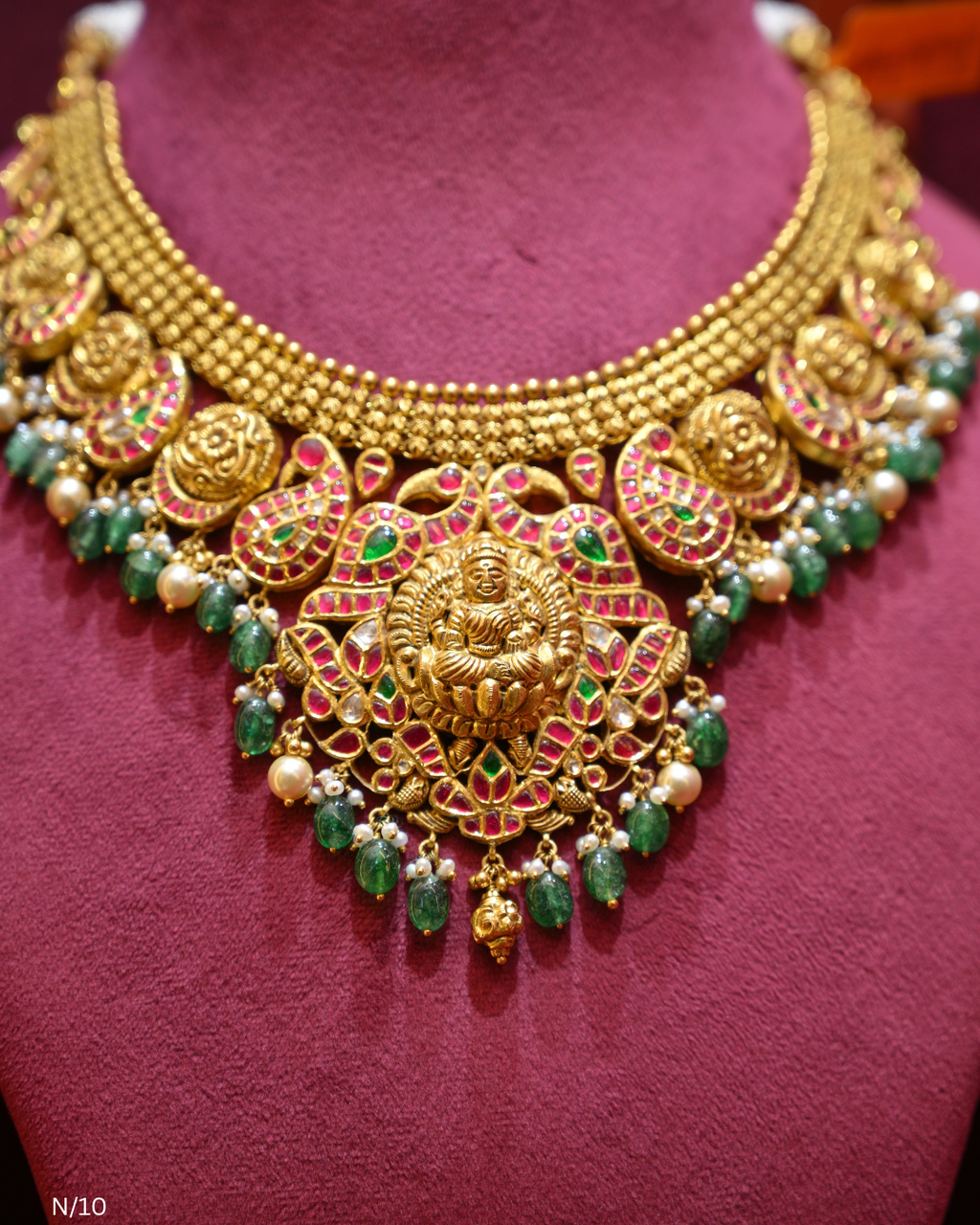 Temple Lakshmi Nakshi, Ruby & Emerald Bridal Necklace | SKU: N/10