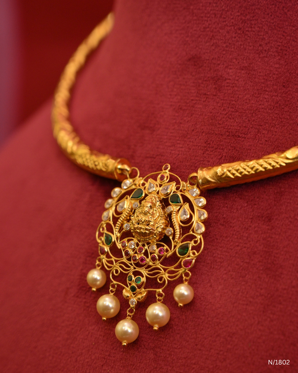 Temple Motif Openwork Pendant Kanti with Pearl Drops | SKU: N/1802
