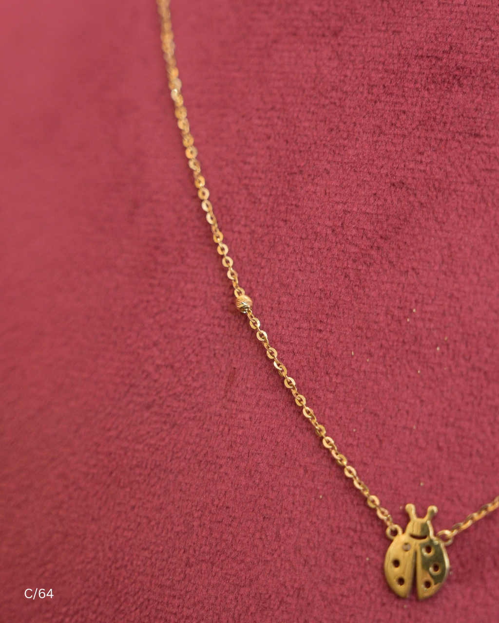 Gold Fine Link Chain Necklace with Ladybug Pendant | SKU: C/64