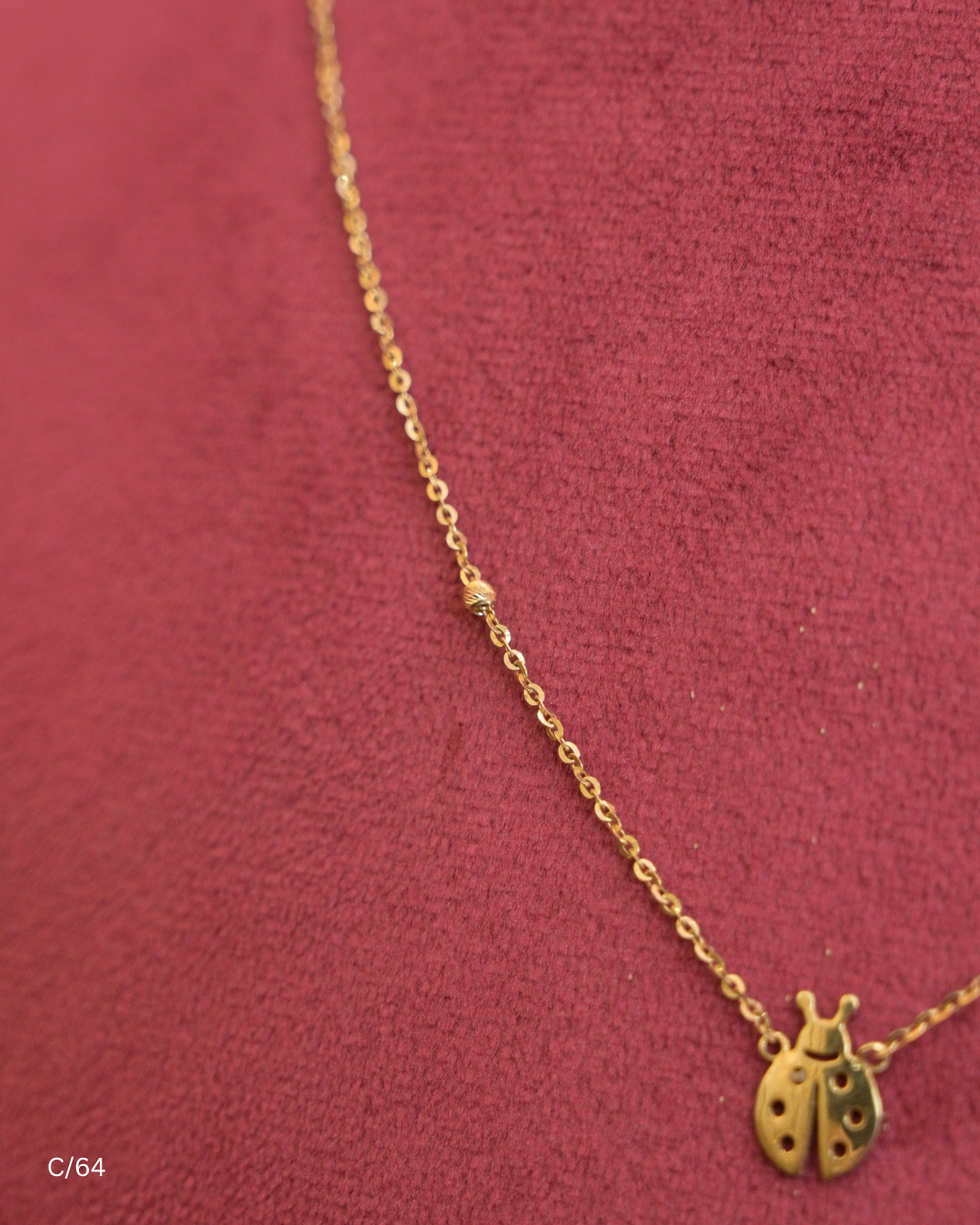 Gold Fine Link Chain Necklace with Ladybug Pendant | SKU: C/64