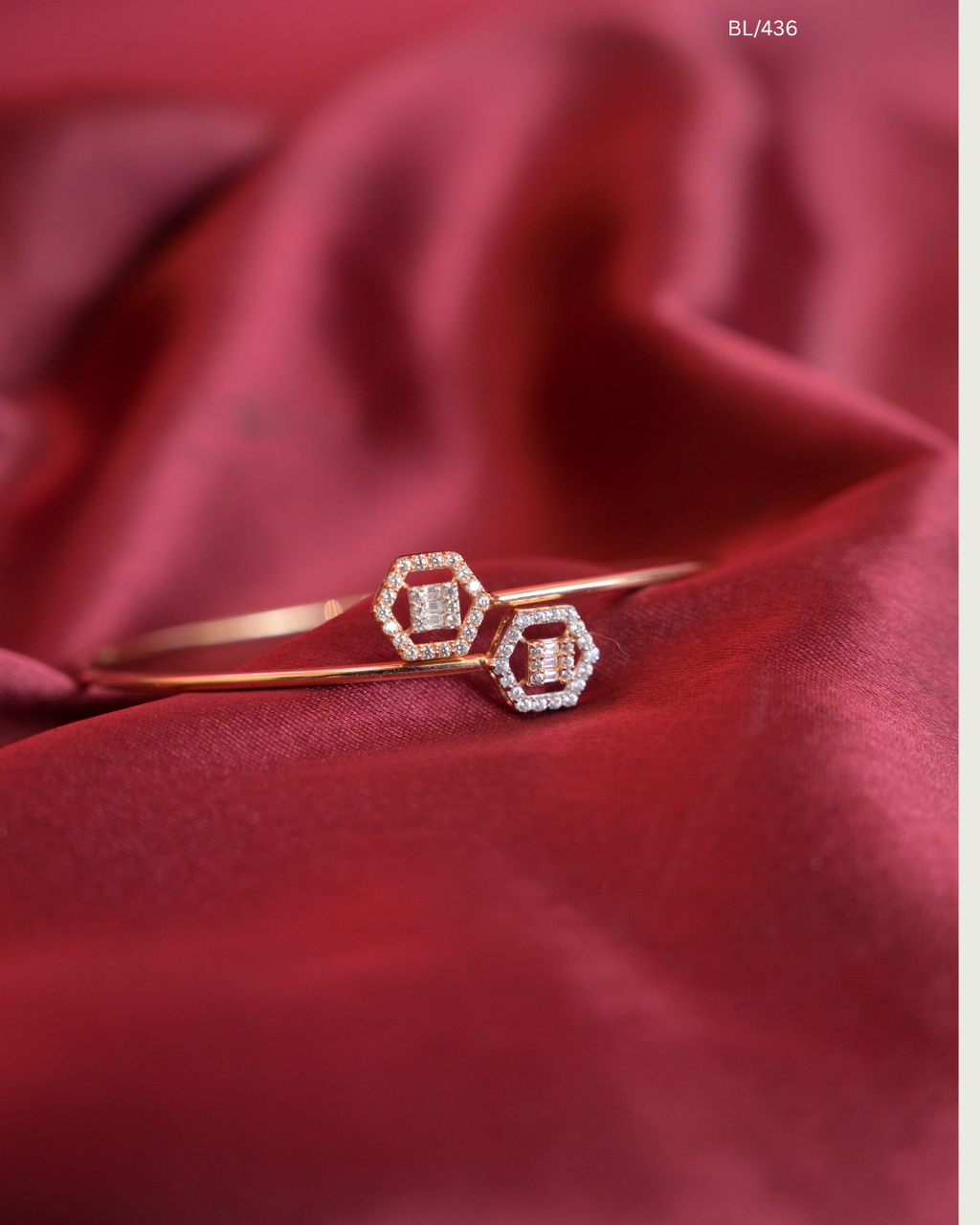 Dual Hexagon Baguette & Round CZ Bypass Cuff Bracelet | SKU: BL/436