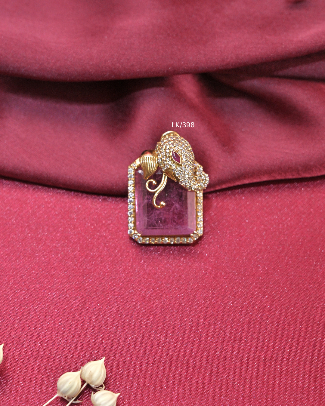 Rectangular Cambodia Ruby Tablet & CZ Lord Ganesha Overlay Pendant |SKU: LK/398