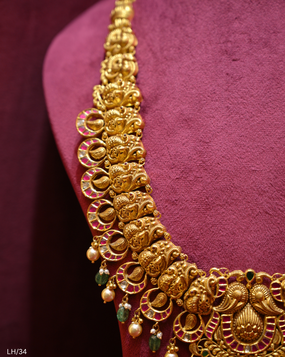 Antique Gold Temple Lakshmi Nakshi Bridal Long Haram | SKU: LH/34