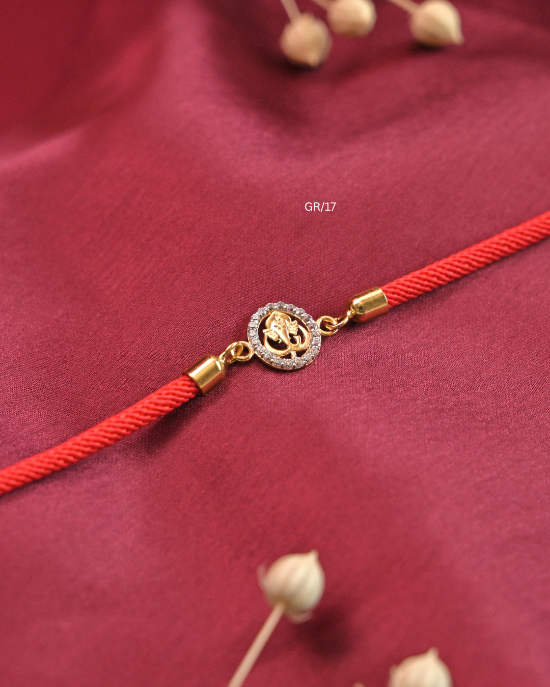 Lord Ganesha & CZ Circular Halo Rakhi with Red Thread |SKU: GR/17