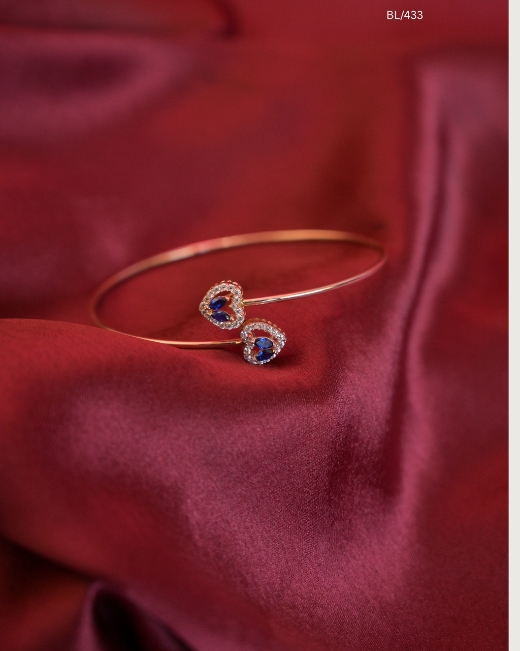 Dual Heart Blue Sapphire & Round CZ Bypass Cuff Bracelet | SKU: BL/433