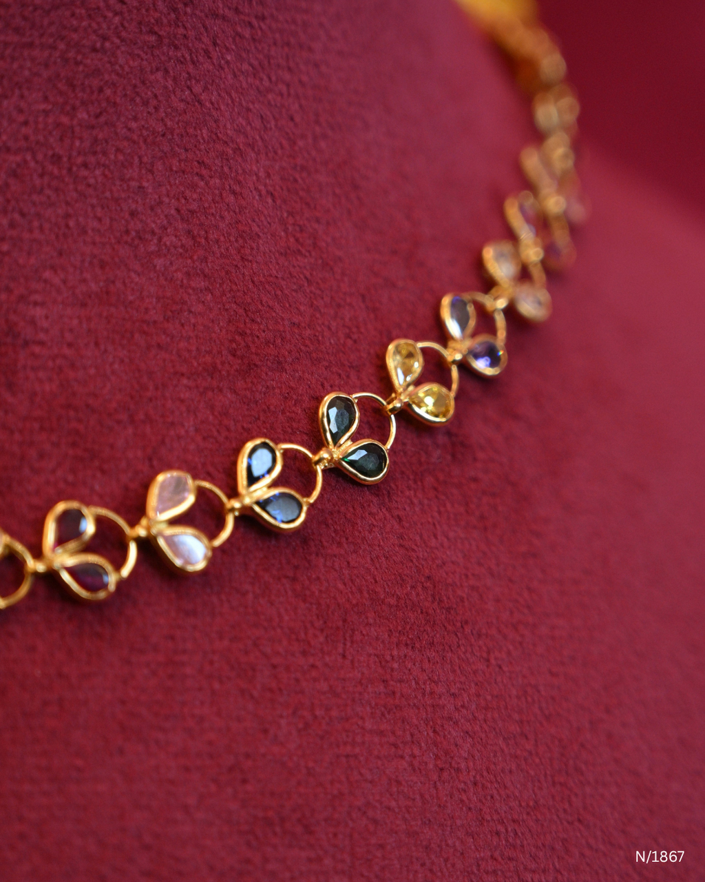 Minimalist Multi-Gemstone Floral Station Choker Necklace | SKU: N/1867