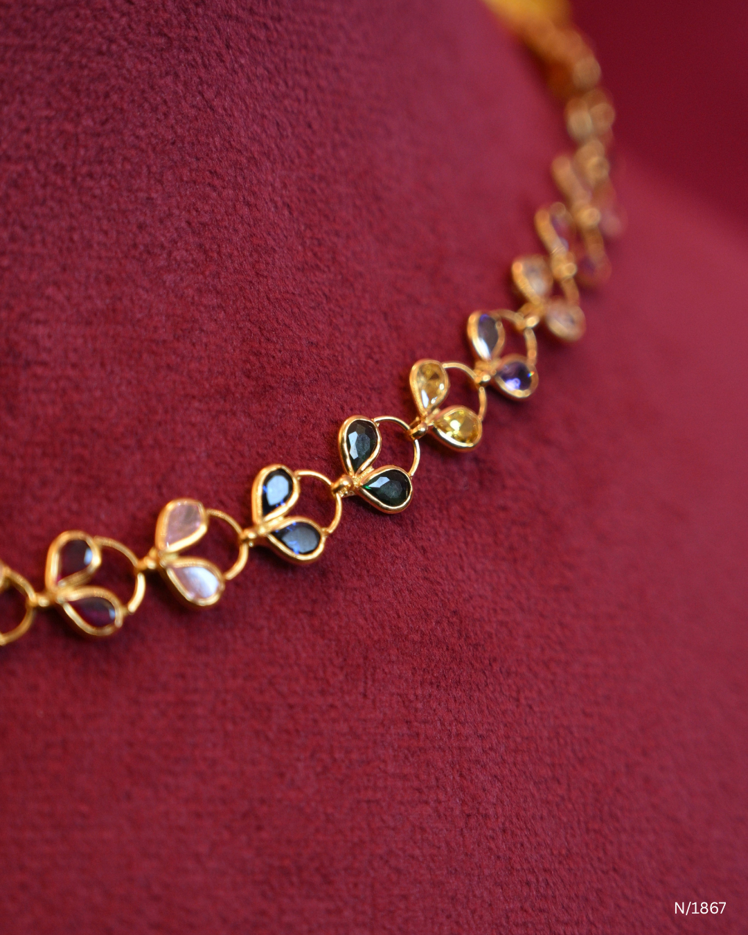 Minimalist Multi-Gemstone Floral Station Choker Necklace | SKU: N/1867