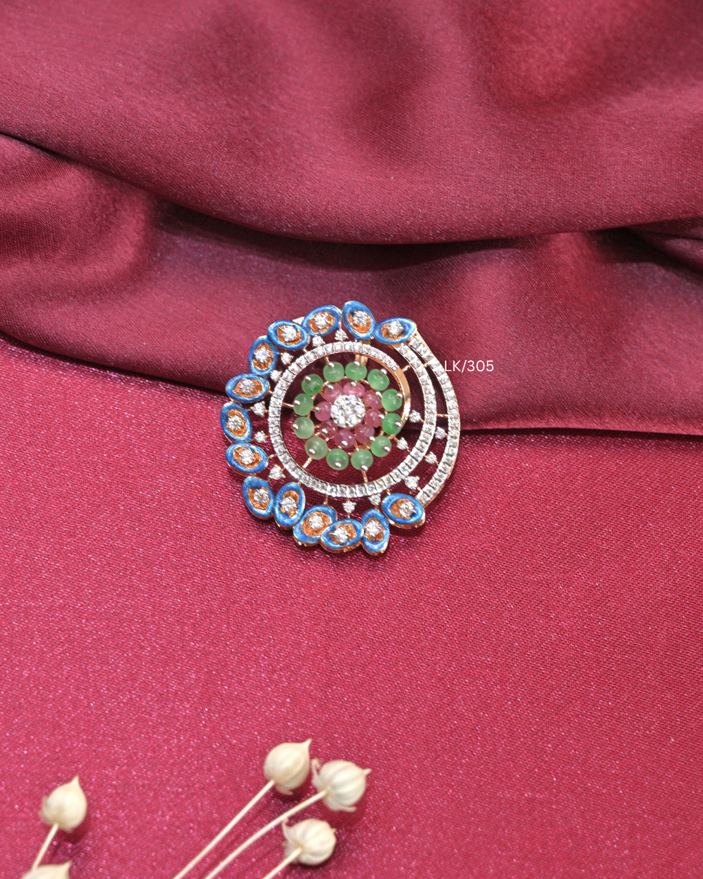 Peacock Feather Crest & Gemstone Bead Mandala Pendant | SKU: LK/305