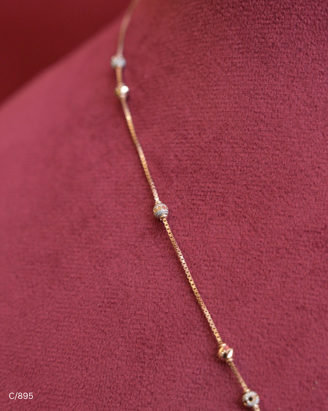 Two Tone Gold Station Chain Necklace with Hanging Pendant Cluster | SKU: C/895