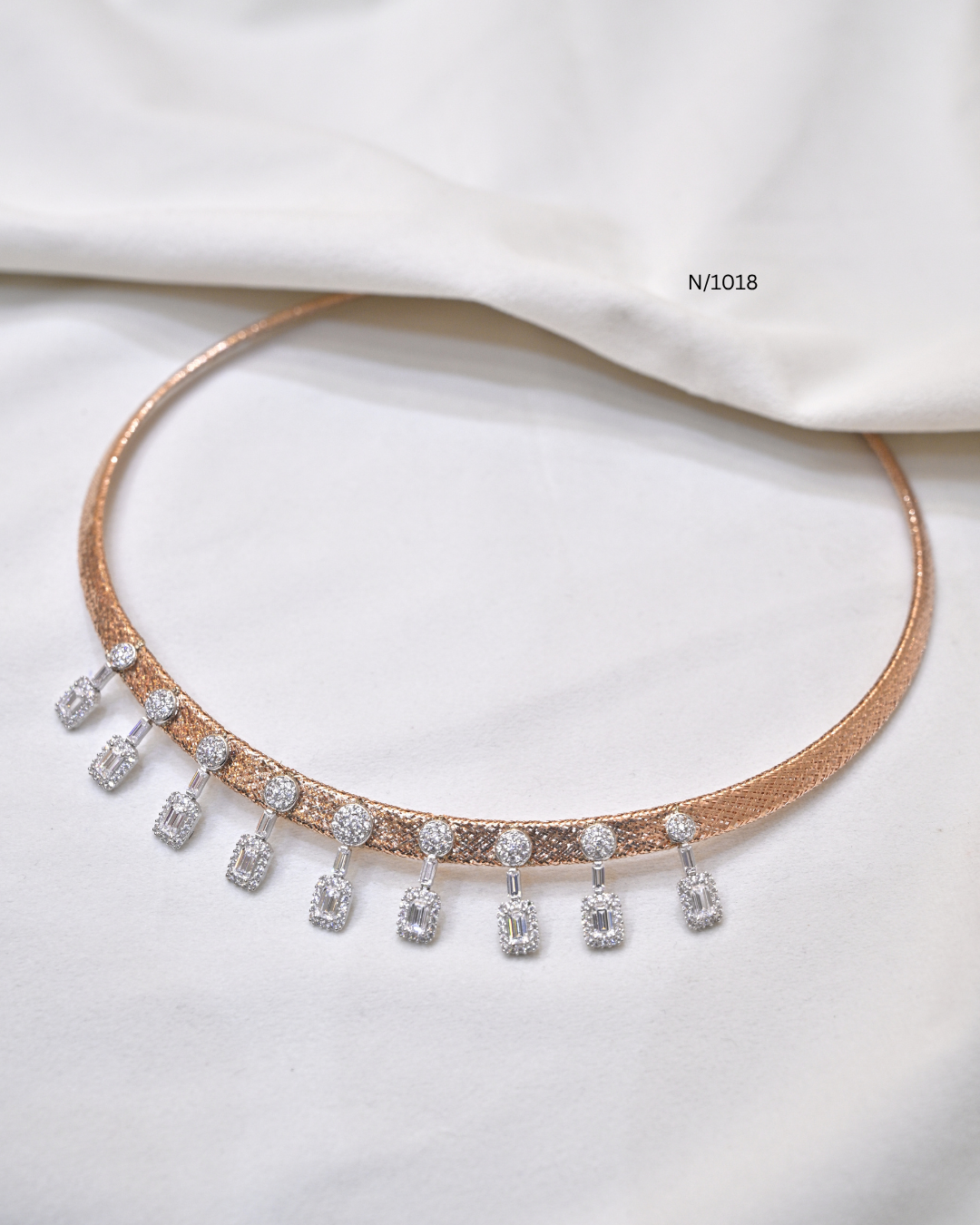 Italian Textured Mesh Collar CZ Drop Kanti | SKU: N/1018