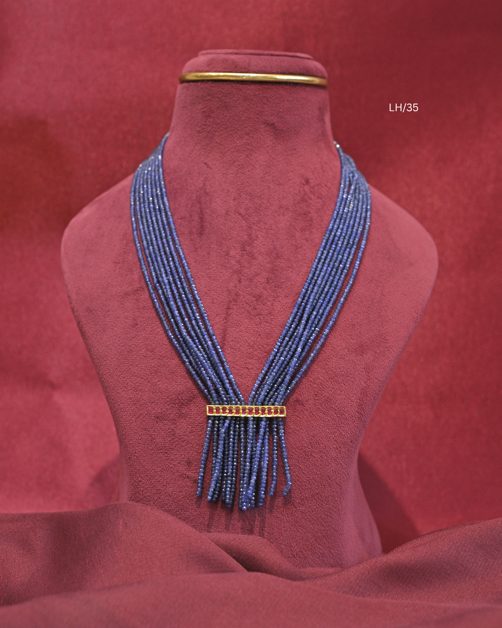 Kundan Ruby Bar Multi-Strand Tanzanite Waterfall Haram | SKU: LH/35