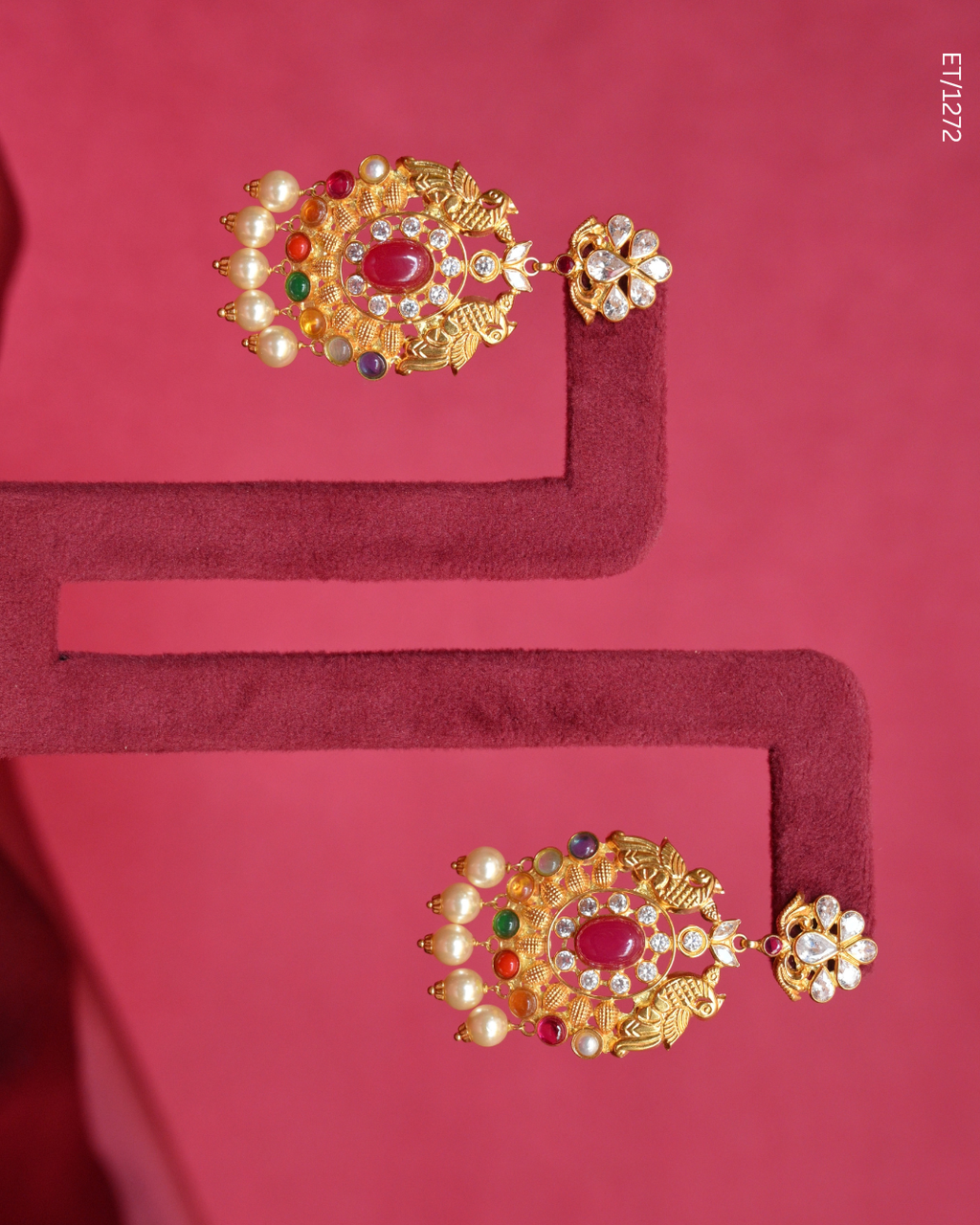 Polki Ruby & Multigem Peacock Motif Drop Earrings | SKU: ET/1272