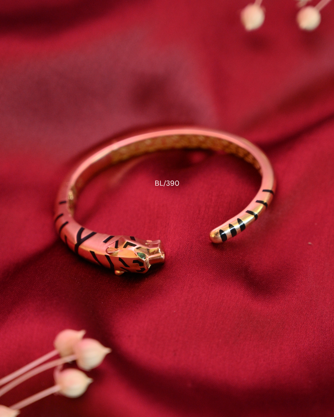 Sculpted Tiger Head Enamel Open Cuff Bangle | SKU: BL/390