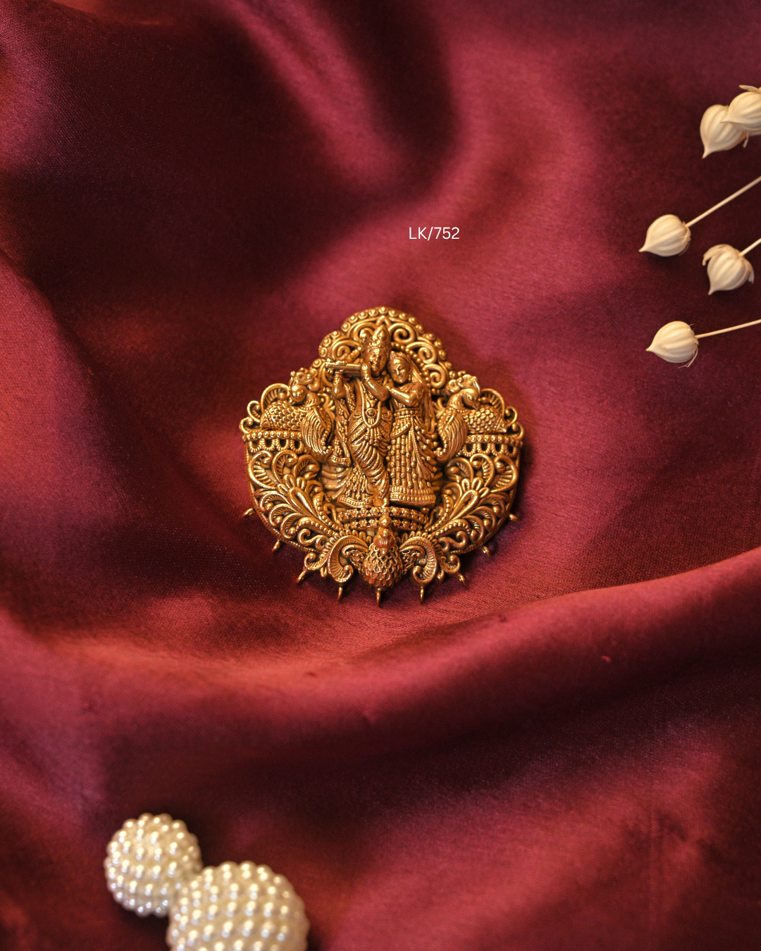 Antique Gold Divine Radha Krishna Nakshi Temple Pendant| SKU: LK/752