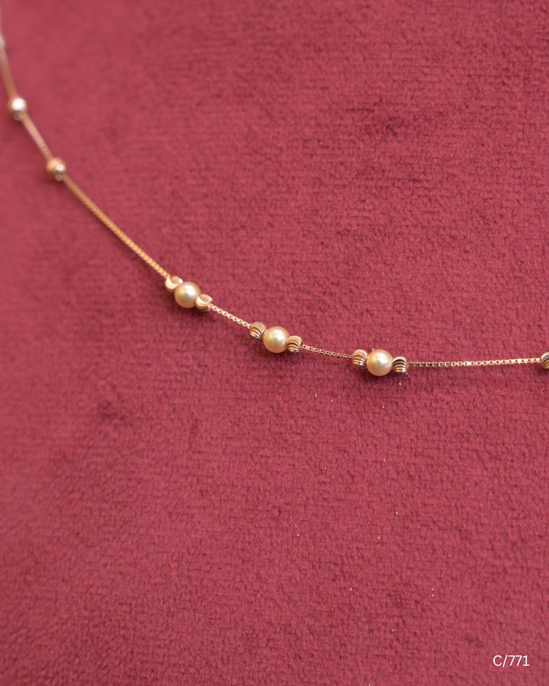 Delicate Station Chain Necklace with Cultured Pearls & Gold Beads | SKU: C/771