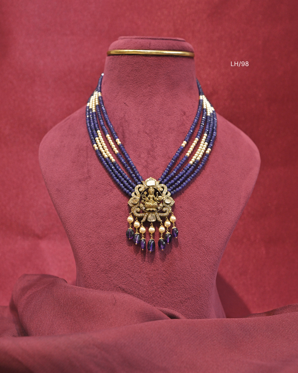 Antique Goddess Lakshmi Polki Pendant Multi-Strand Haram | SKU: LH/98