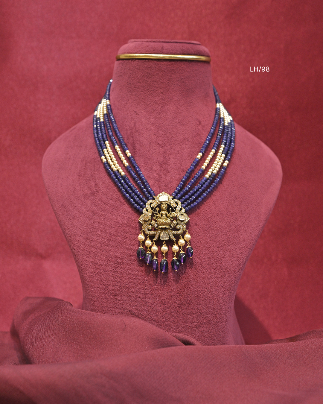 Antique Goddess Lakshmi Polki Pendant Multi-Strand Haram | SKU: LH/98