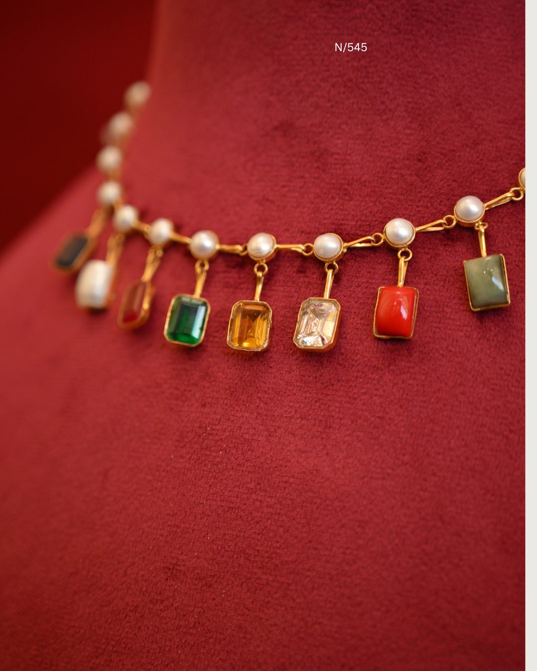 Navaratna-Inspired Multi-Gemstone & Pearl Station Choker Necklace | SKU: N/545