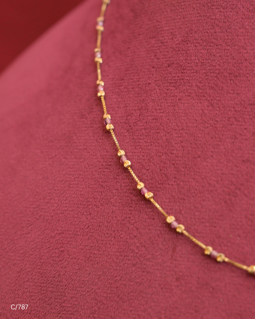 Delicate Station Chain Necklace with Gold Beads  Bars | SKU: C/787