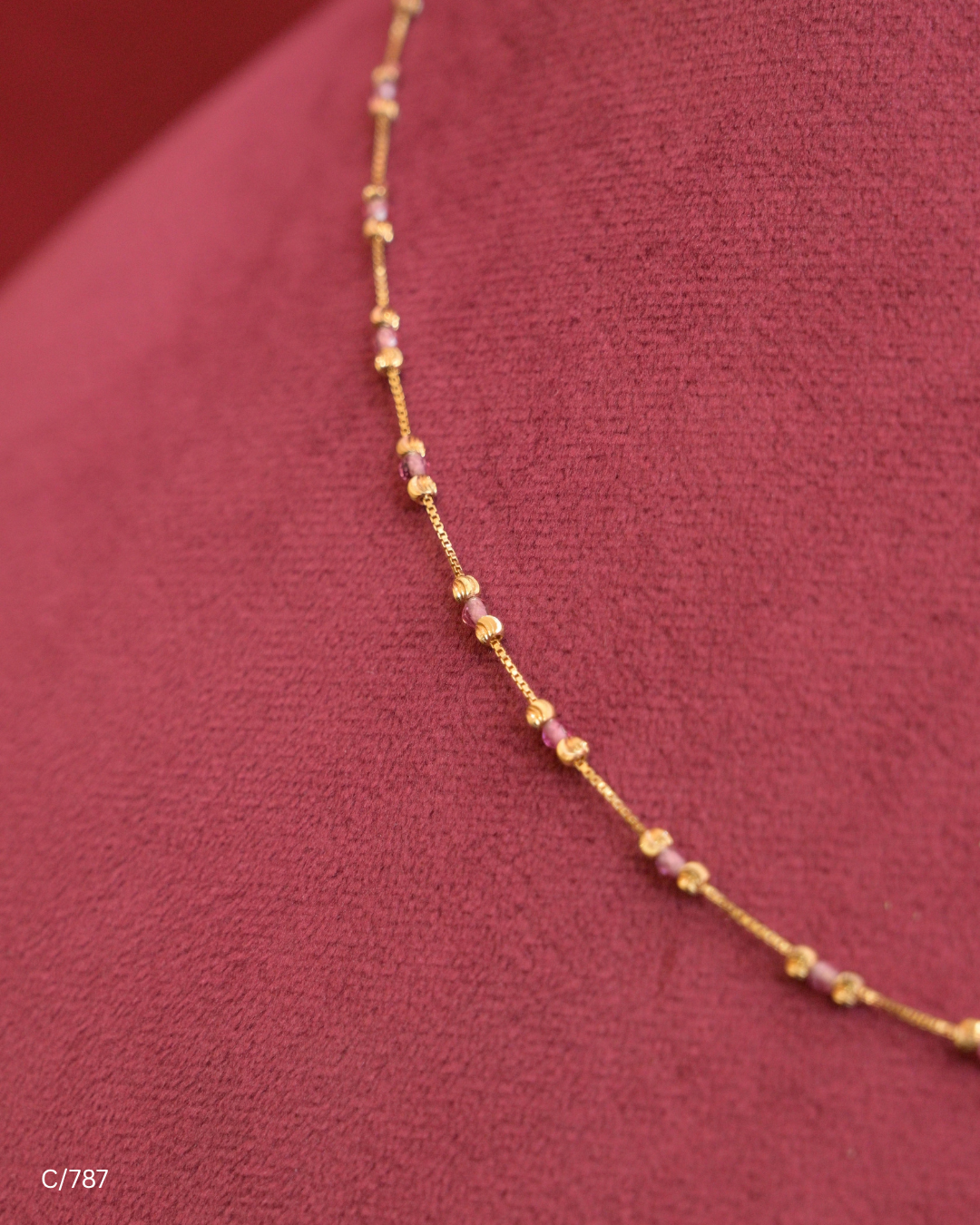 Delicate Station Chain Necklace with Gold Beads  Bars | SKU: C/787