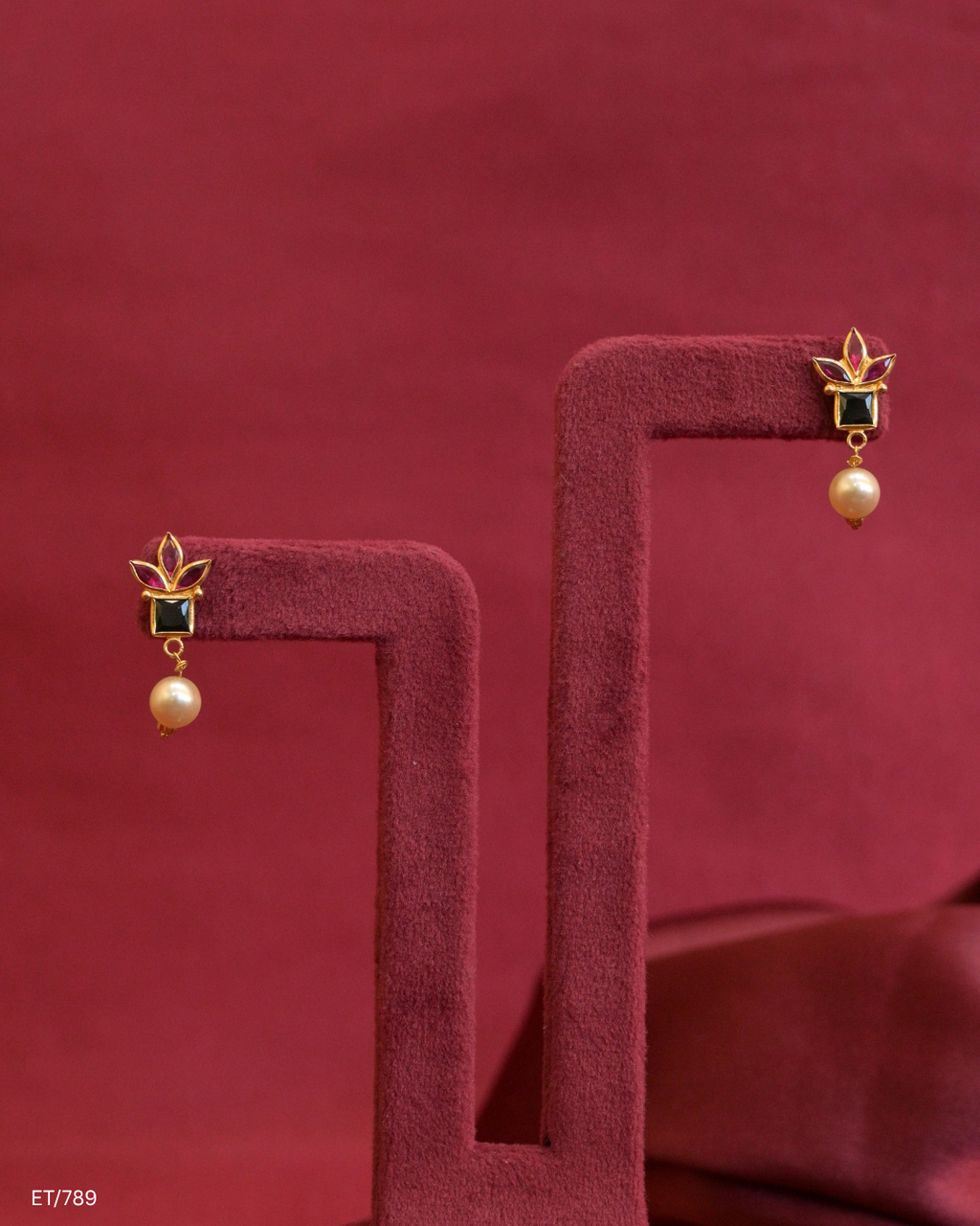 Gold Ruby, Emerald & Pearl Drop Dangle Earrings | SKU: ET/789