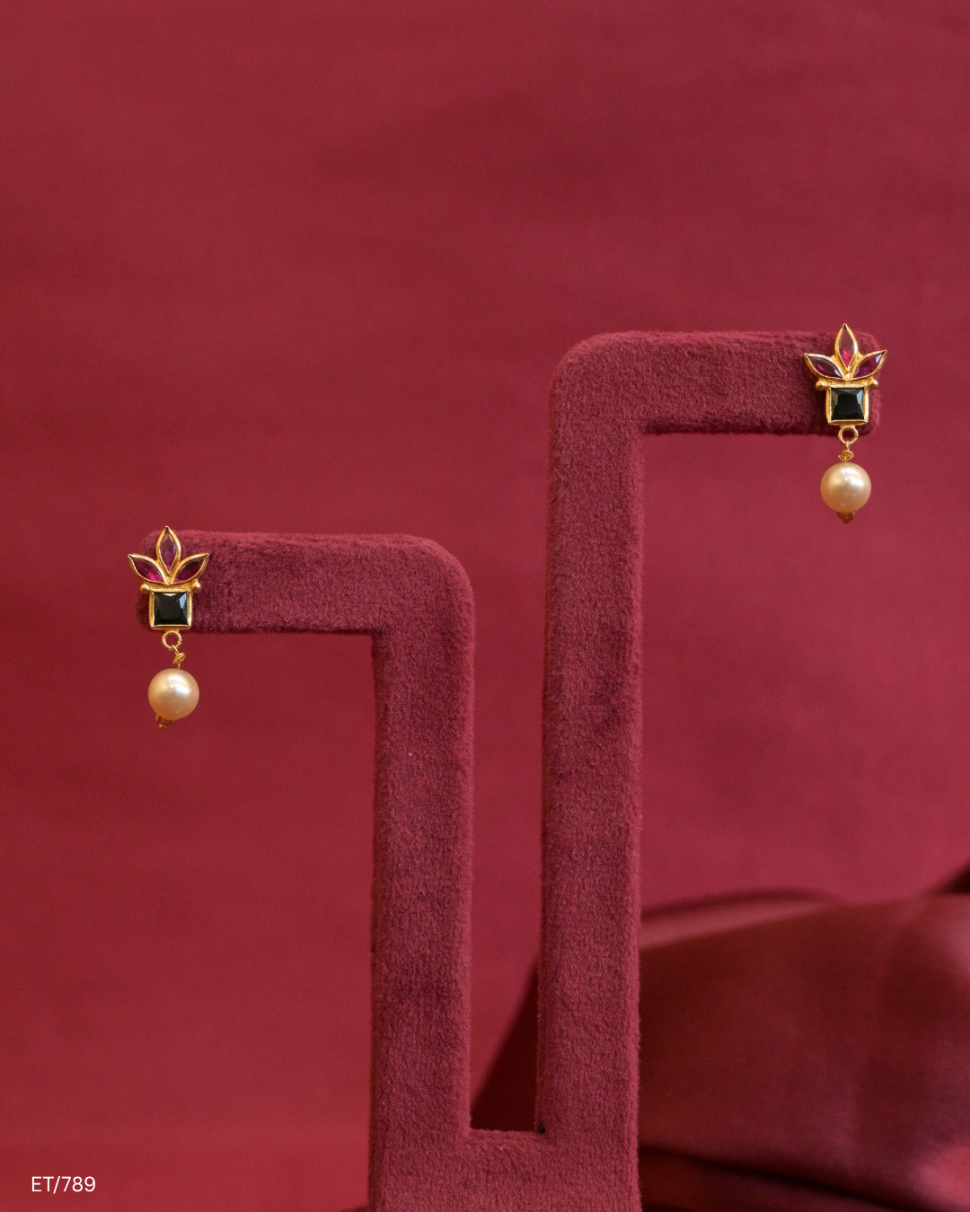 Gold Ruby, Emerald & Pearl Drop Dangle Earrings | SKU: ET/789