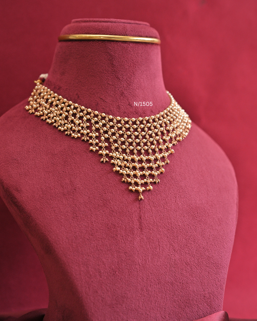 Pearl (Moti) Mesh Lattice Broad Necklace |SKU: N/1505