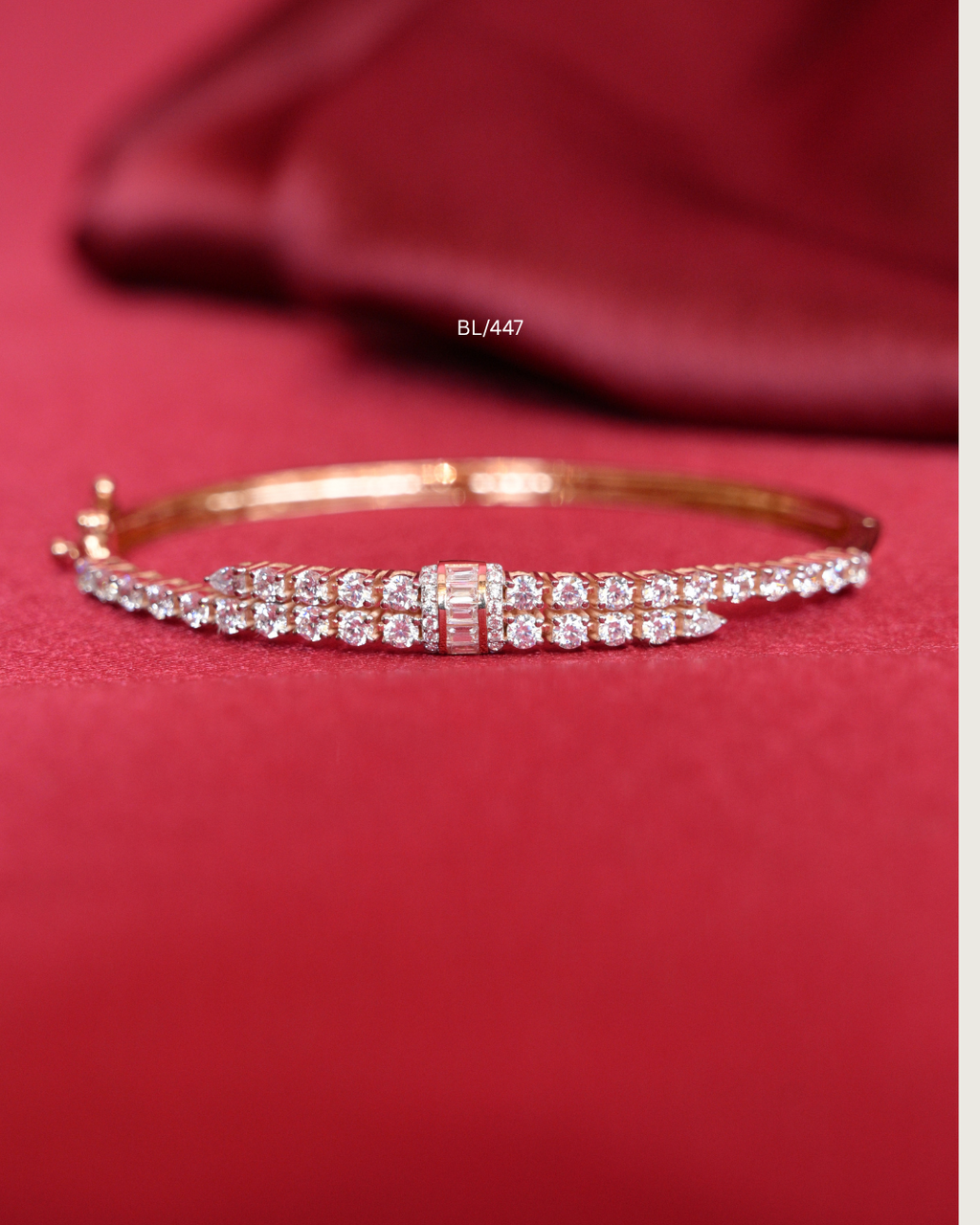 Dual-Row CZ Tennis Style Bypass Bangle with Baguette Center Accent | SKU: BL/447