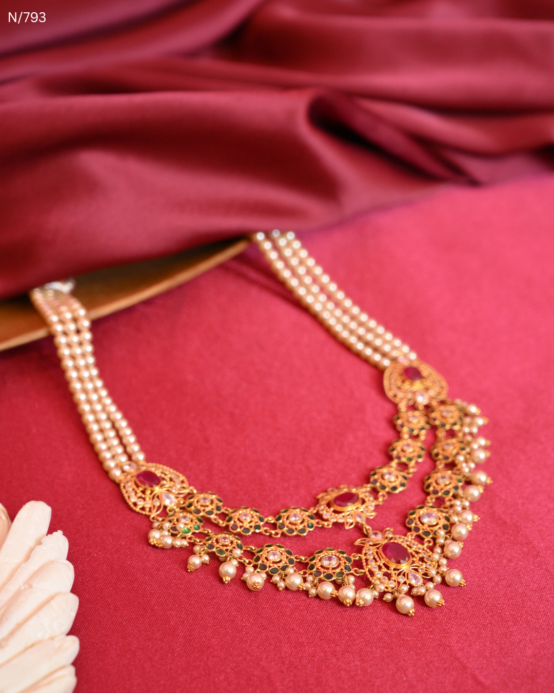 Pearl & Ruby-Accent Layered Statement Necklace | SKU: N/793