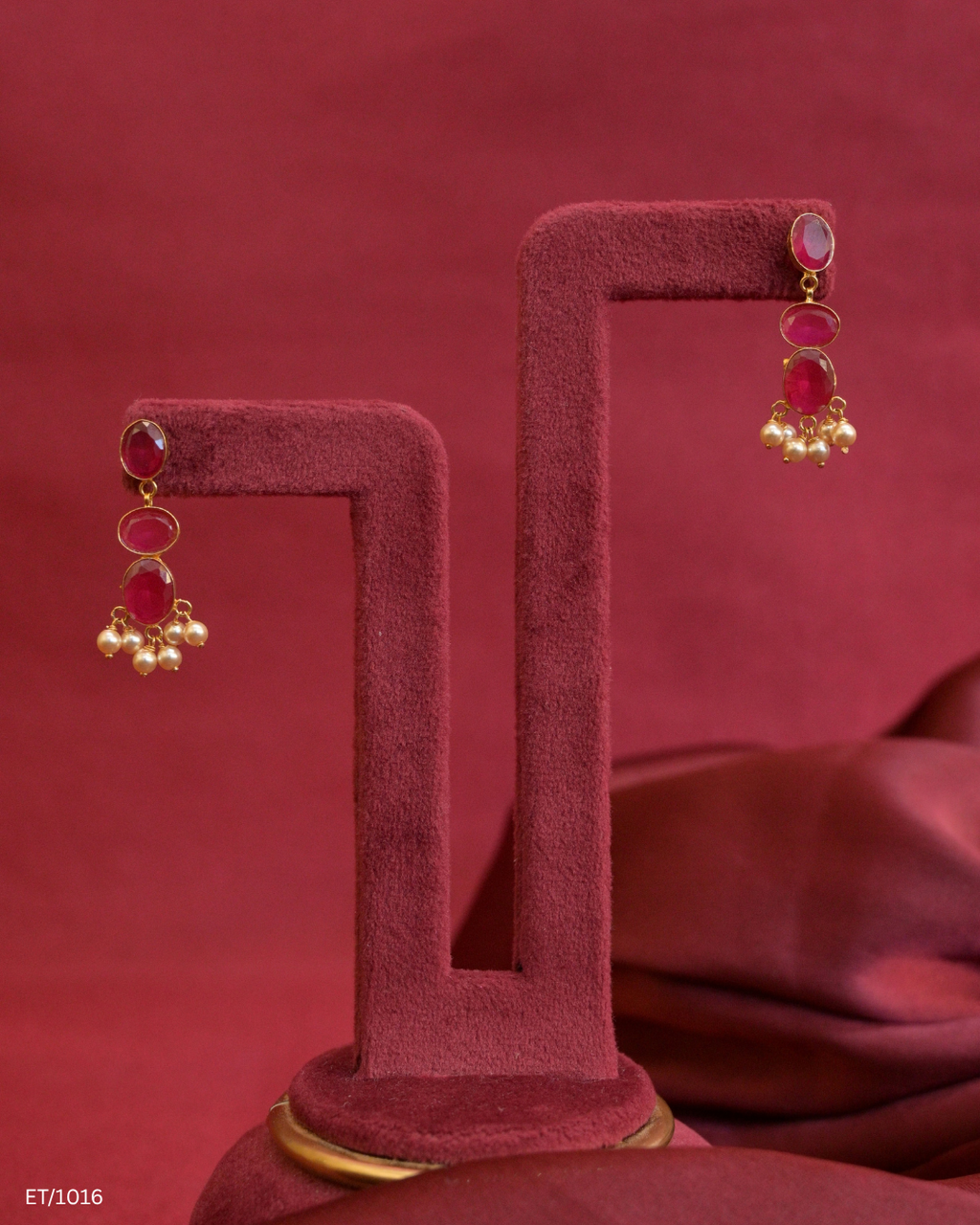 Ruby Station & Seed Pearl Fringe Dangle Earrings | SKU: ET/1016