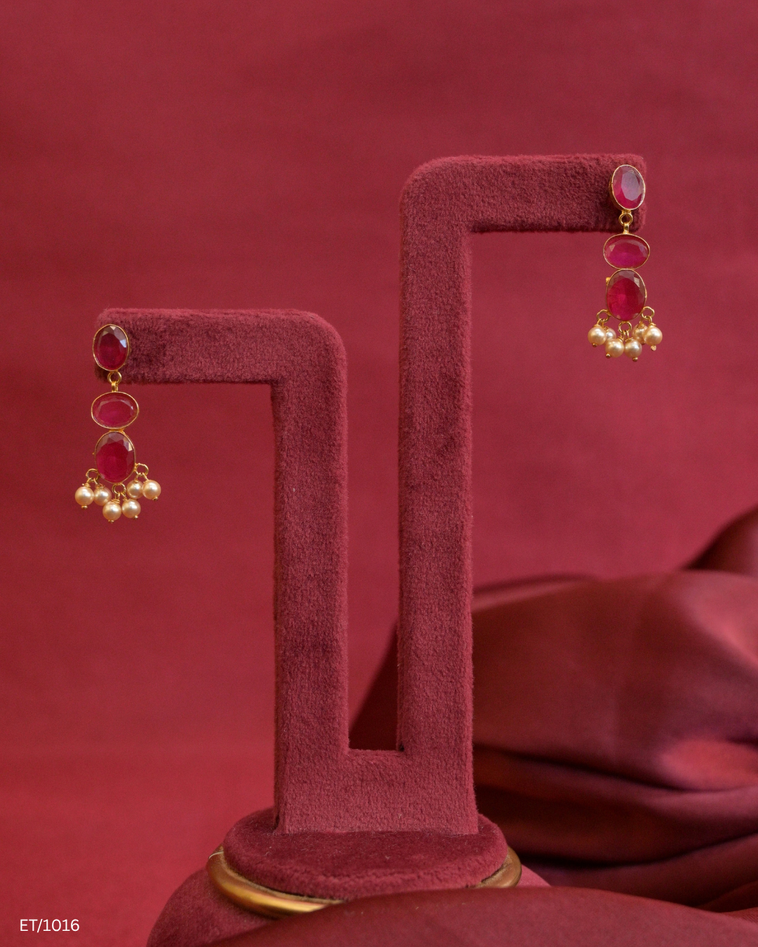 Ruby Station & Seed Pearl Fringe Dangle Earrings | SKU: ET/1016