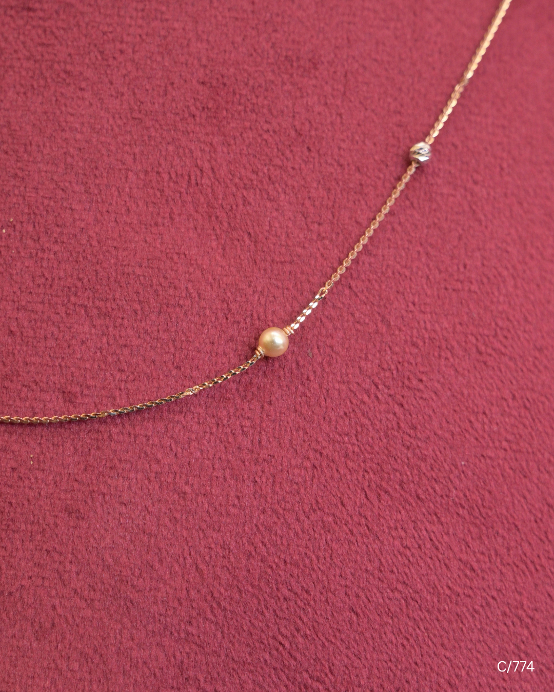 Delicate Station Chain Necklace with Two-Tone Gold Spheres | SKU: C/774