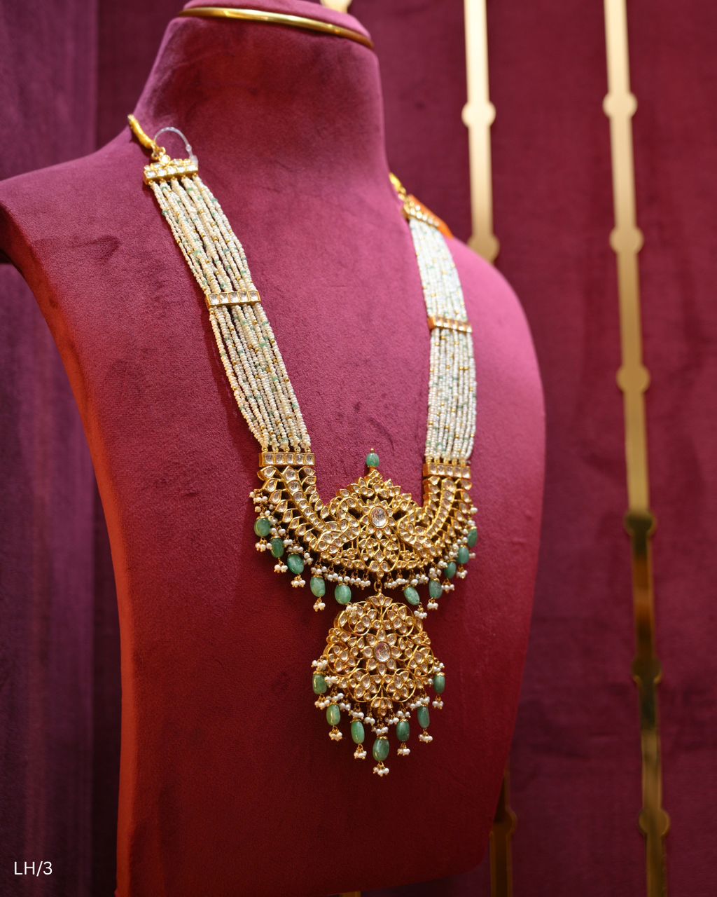 Polki, Ruby, Emerald & Pearl Long Haram | SKU: LH/3