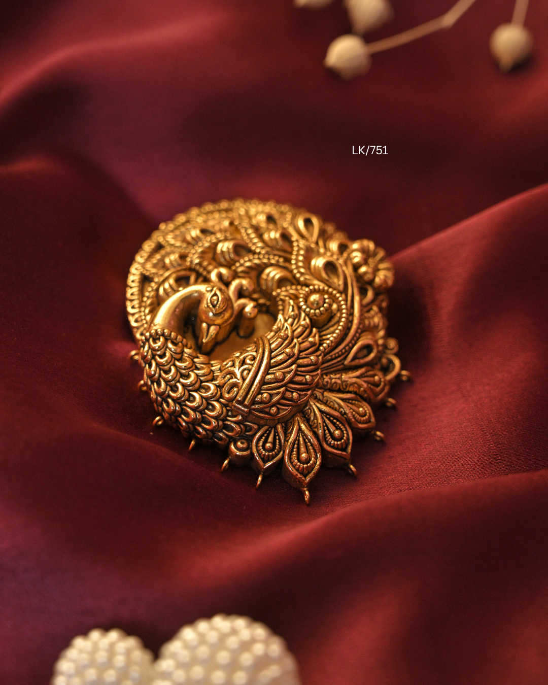 Antique Gold Royal Dancing Peacock Nakshi Temple Pendant | SKU: LK/751