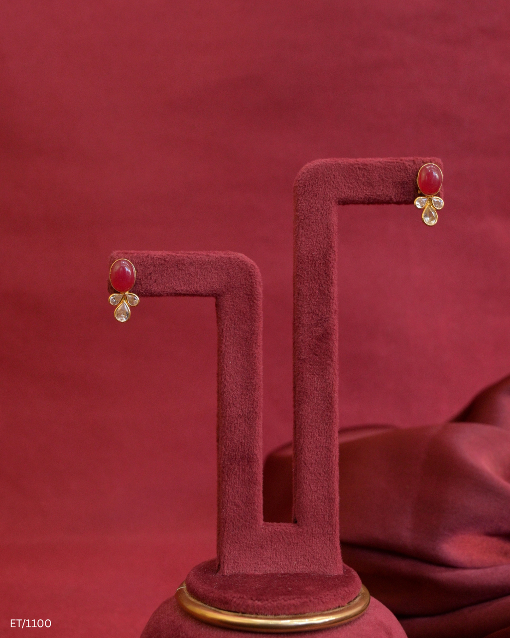 Ruby Cabochon & CZ Polki Cluster Stud Earrings | SKU: ET/1100