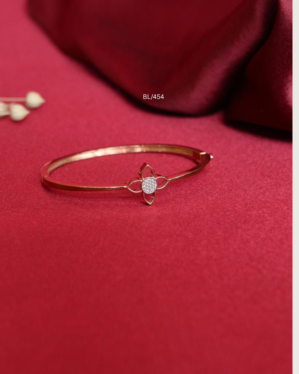 Openwork Four-Petal Floral Station Bangle with Pave CZ Center | SKU: BL/454