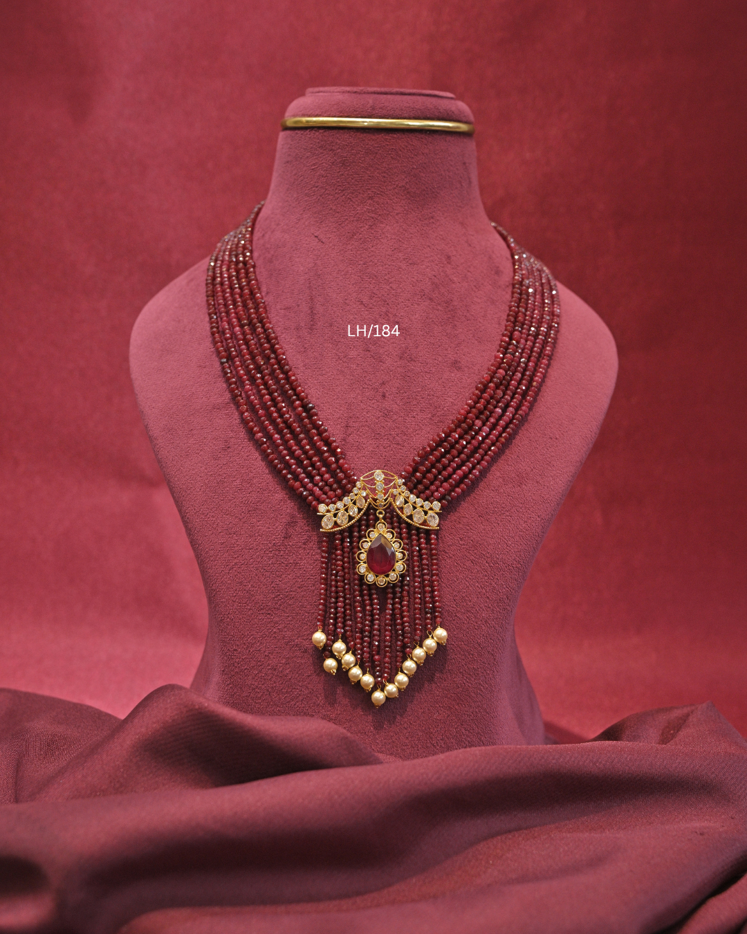 Ruby & CZ Arch Pendant Multi-Strand Ruby Waterfall Haram | SKU: LH/184