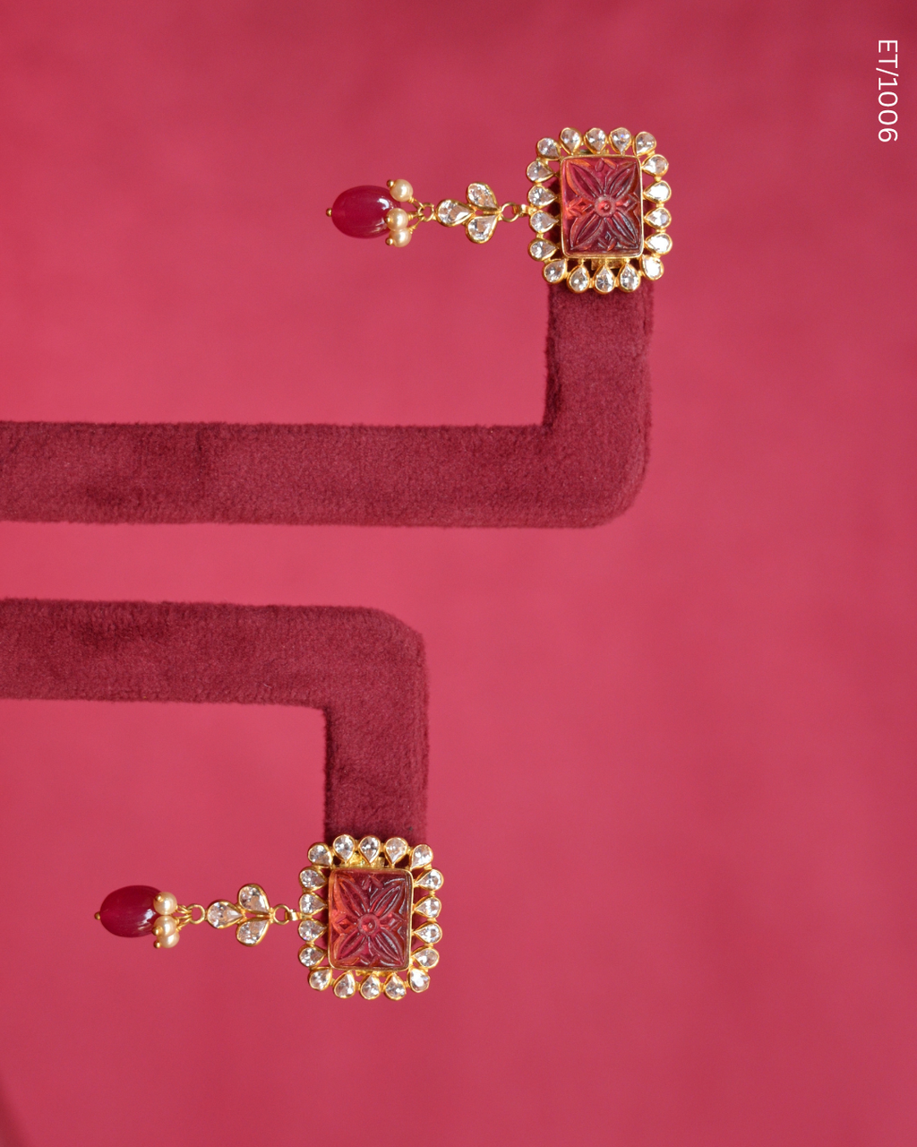 Polki & Carved Ruby Gemstone Drop Earrings | SKU: ET/1006