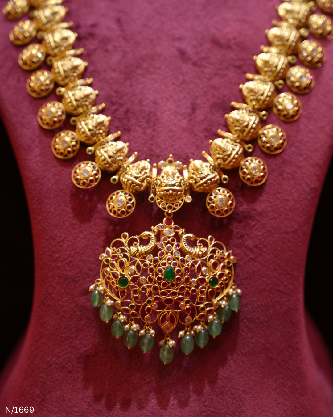 Antique Gold Temple Mango & Nakshi Bridal Long Haram | SKU: N/1669