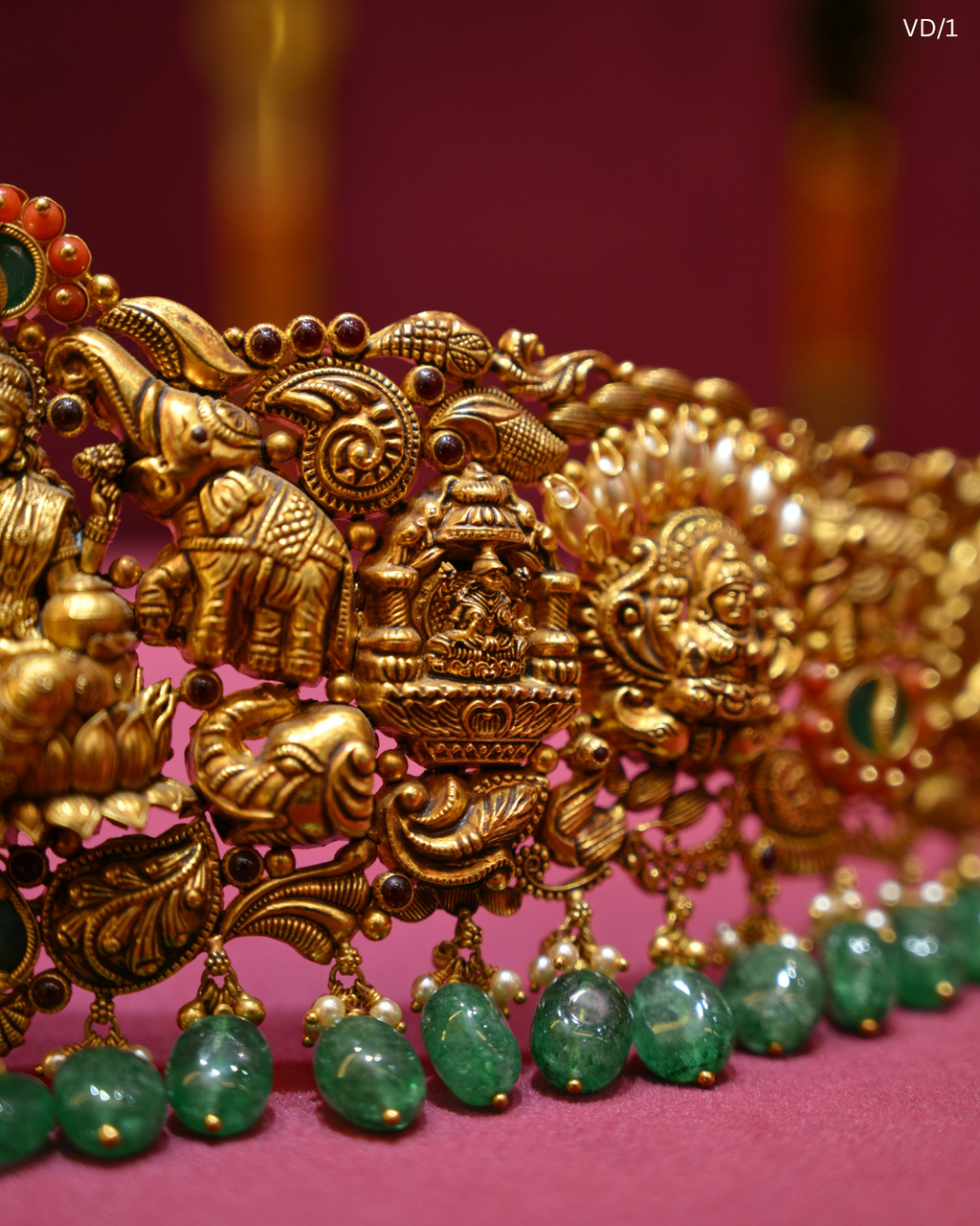 Temple Lakshmi & Green Bead Bridal Vaddanam | SKU: VD/1