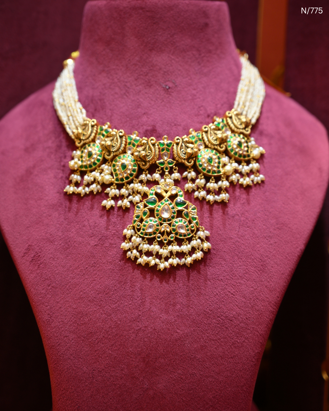 Peacock Polki Emerald & Pearl Bridal Necklace | SKU: N/775