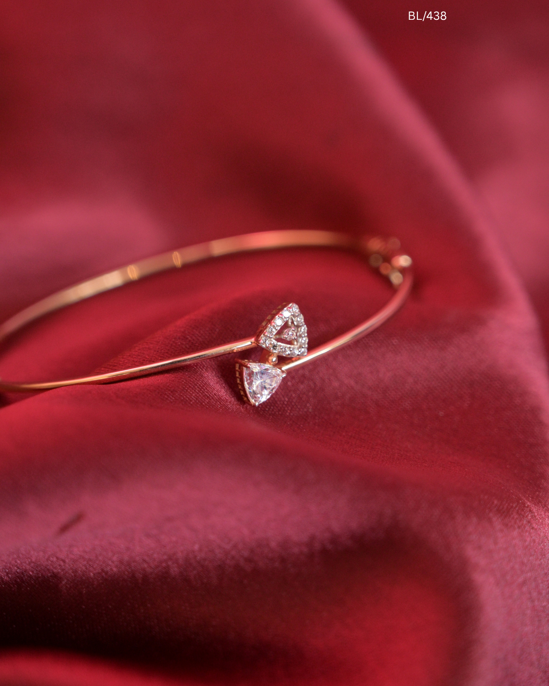 Dual Trillion Solitaire & Pave CZ Bypass Cuff Bracelet | SKU: BL/438