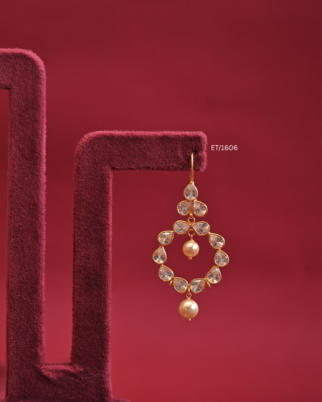 Circular CZ Bezel Frame Drop Earrings with Cultured Pearls | SKU: ET/1606